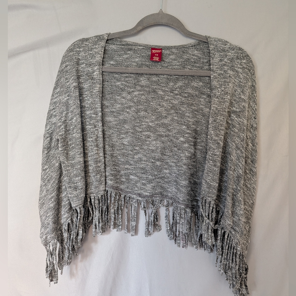 Arizona Jean Co Gray Fringe Open-Front Cardigan S/M